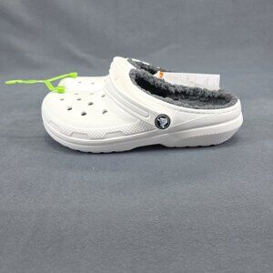 Crocs Classic Clogs Kids White Faux Fur Lined 207010-10M Casual Shoes QLW306